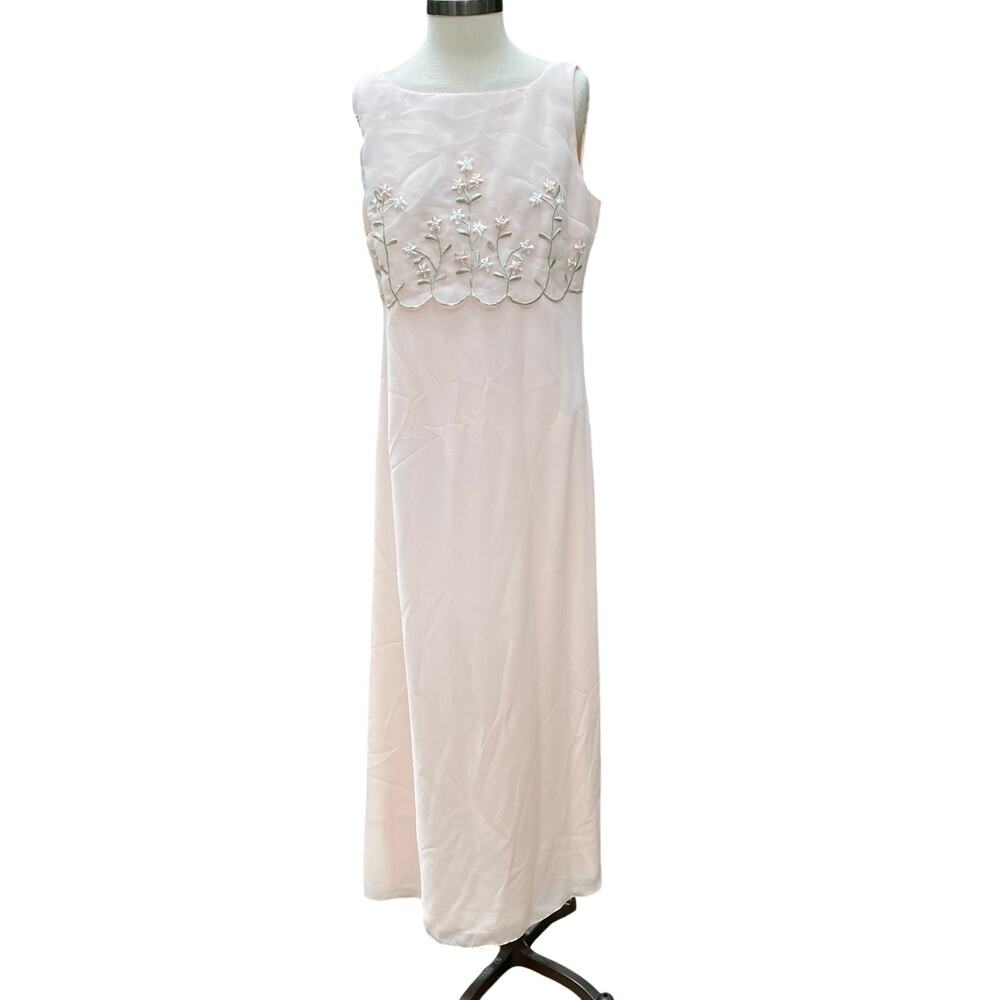Vintage 90s y2K soft Pink Dress Gown Floral embroidered Size 12